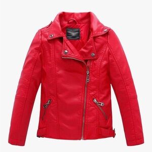 Vibrant Red Kids Biker Jacket